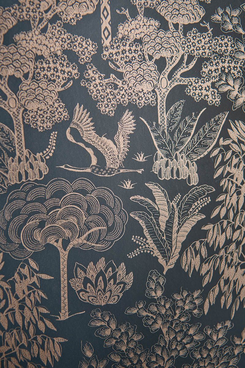 Pip Studio Origami Tree Non-Woven Wallpaper Dark Blue/Rosegold