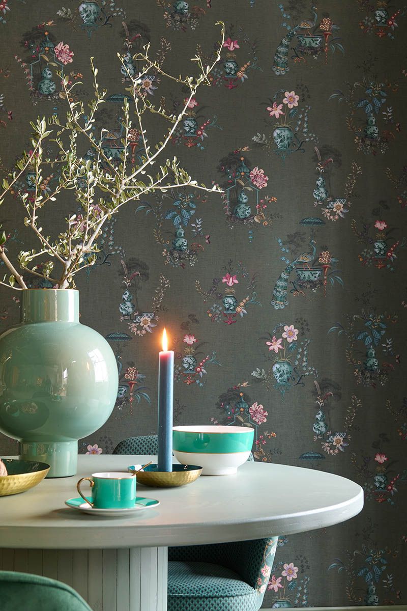 Pip Studio Chinese Porcelain Vinyl Wallpaper Dark Green