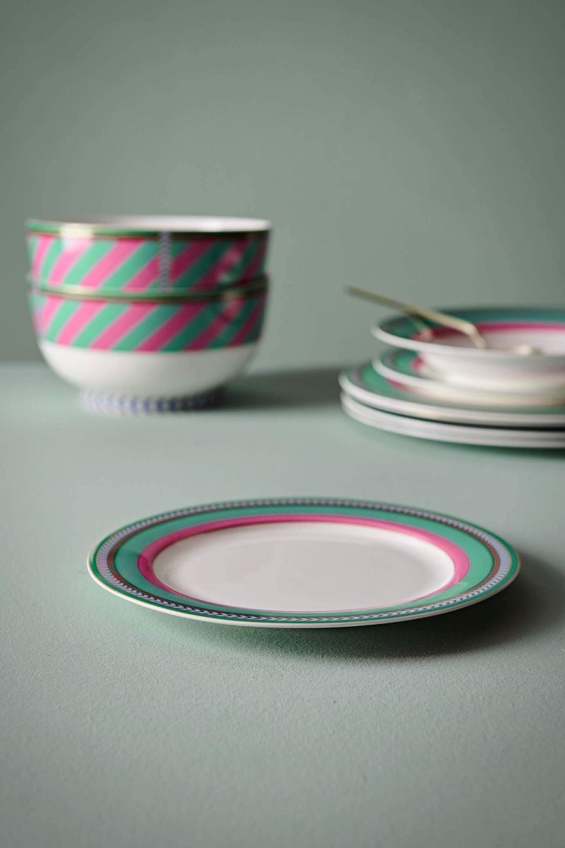 Pip Chique Stripes Breakfast Plate Pink/Green 23cm