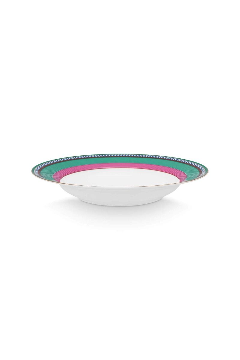 Pip Chique Stripes Deep Plate Pink/Green 23.5cm