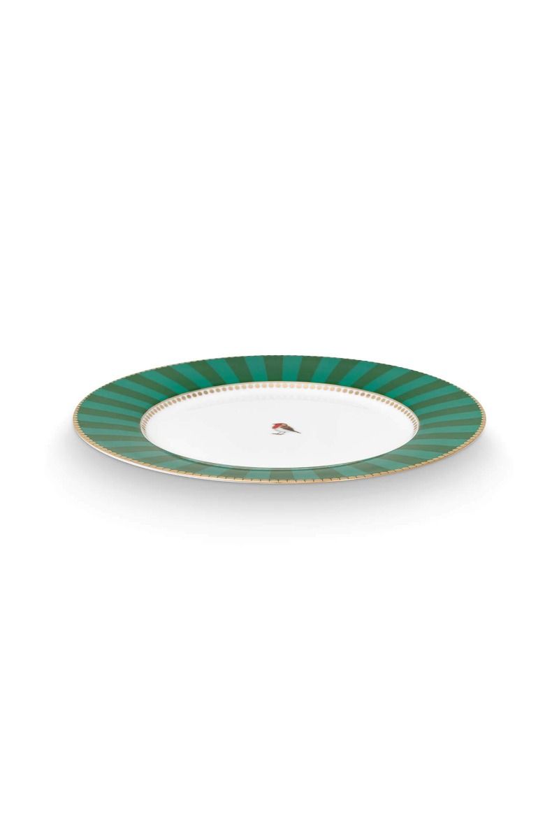 Love Birds Breakfast Plate Stripes Green 21cm