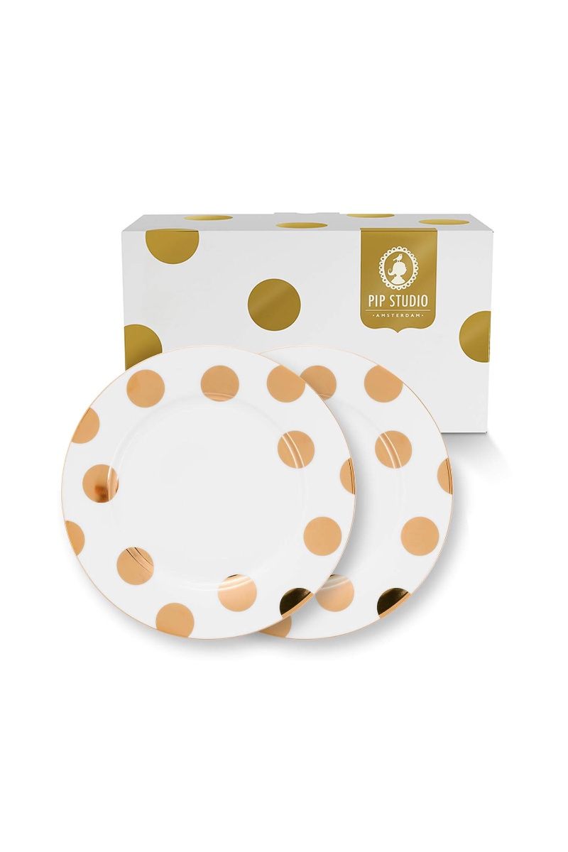 Set/2 Ontbijtborden Dot Delight Wit/Goud 21cm