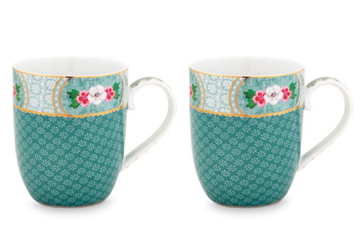 Blushing Birds Set of 2 Mugs small blue