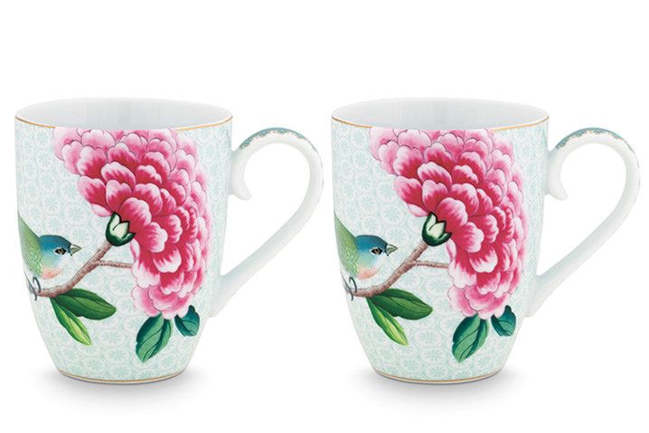 Blushing Birds Set of 2 Mugs large white