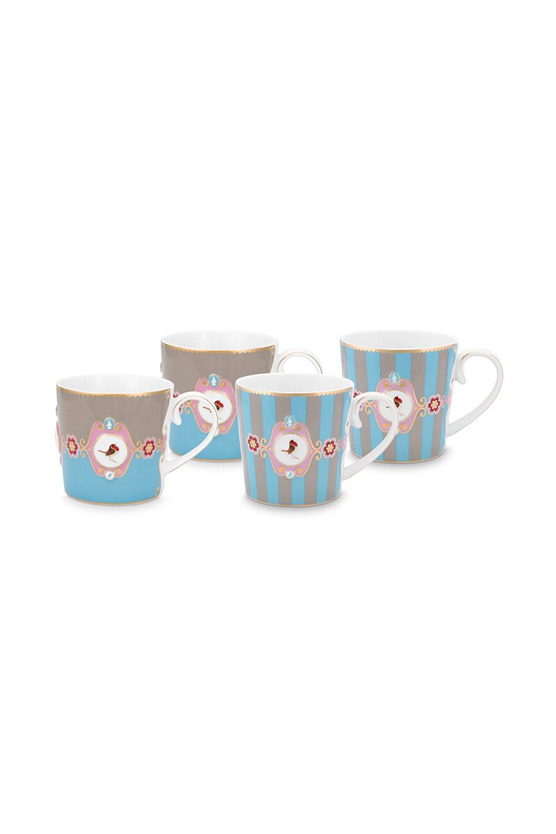 Love Birds Set/4 Tasse Klein Blau/Khaki