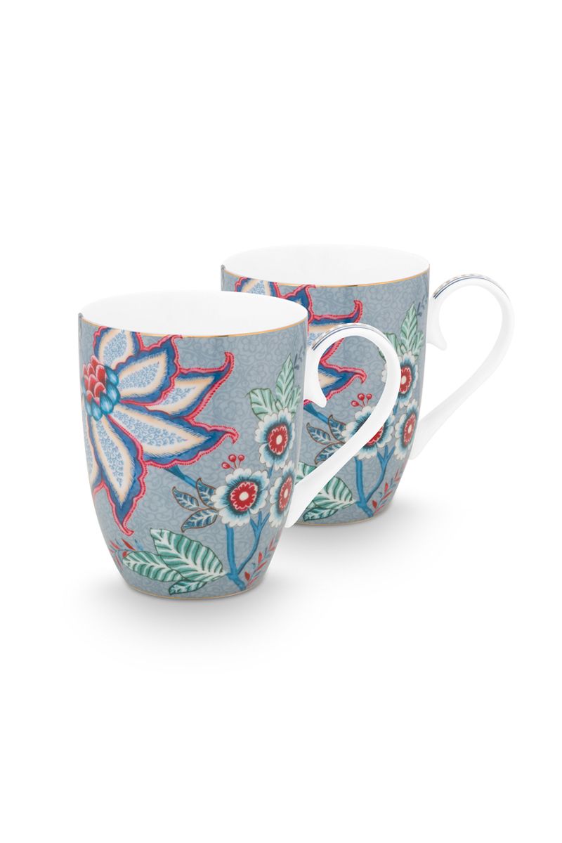 Flower Festival Set/2 Mugs Large Light Blue