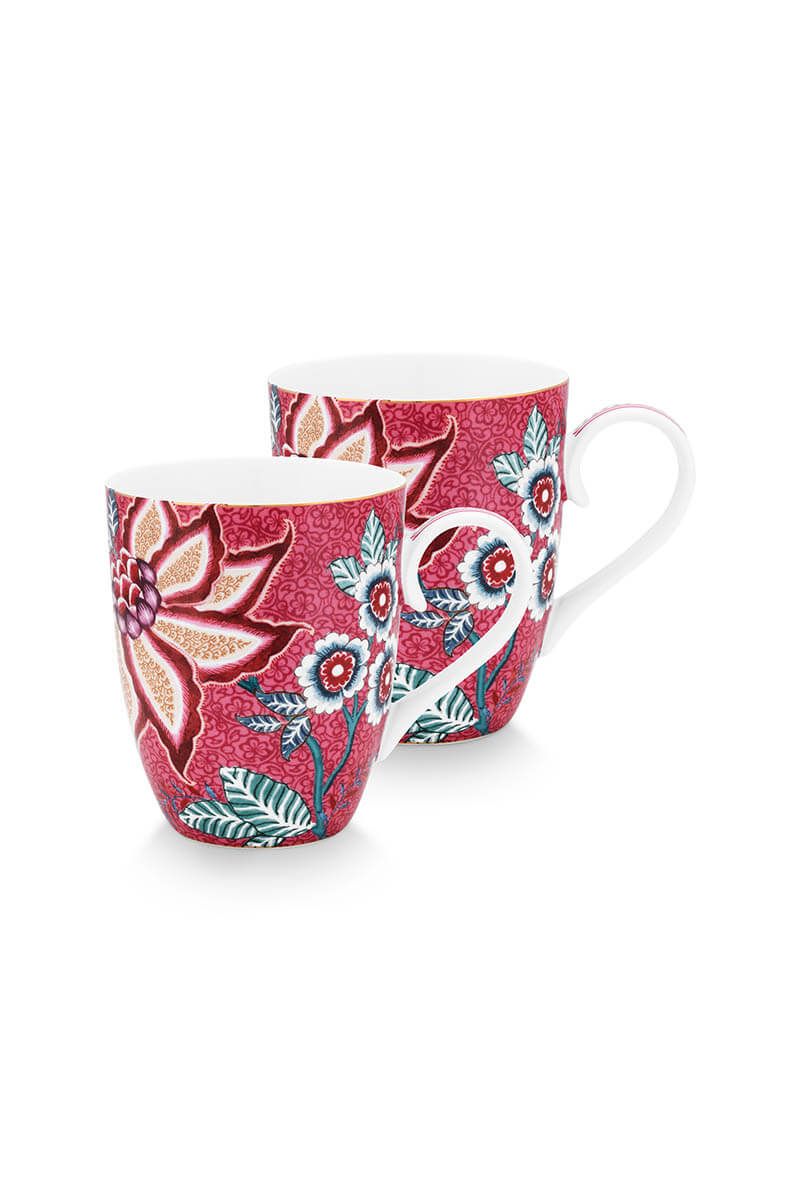 Flower Festival Set/2 Mugs Large Dark Pink