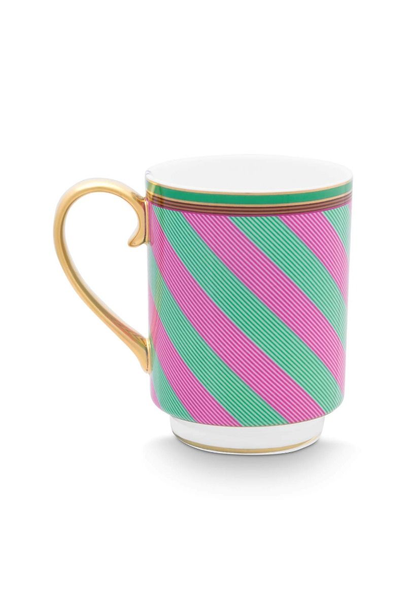 Pip Chique Stripes Mug Large Pink/Green 350ml