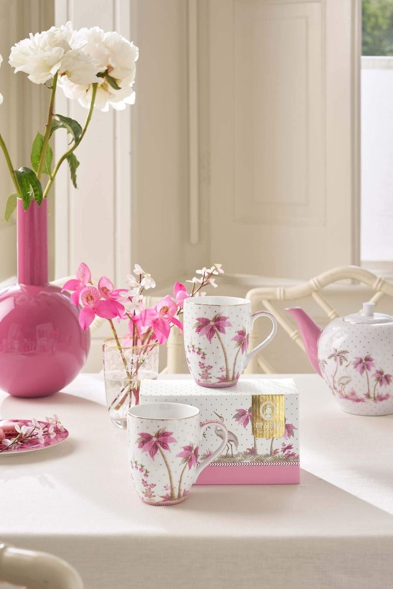 Set/2 Tasses de Grande Taille Jolie Points Or Rose