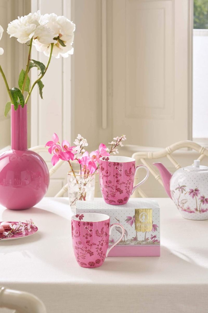 Set/2 Tassen Gross Jolie Blumen Rosa