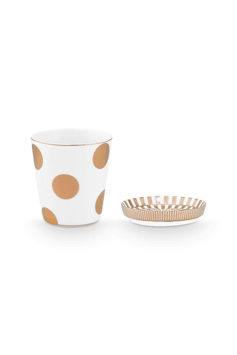 Set/2 Tasse sans Anse & Soucoupes à Thé Dot Delight Blanc/Or 290ml