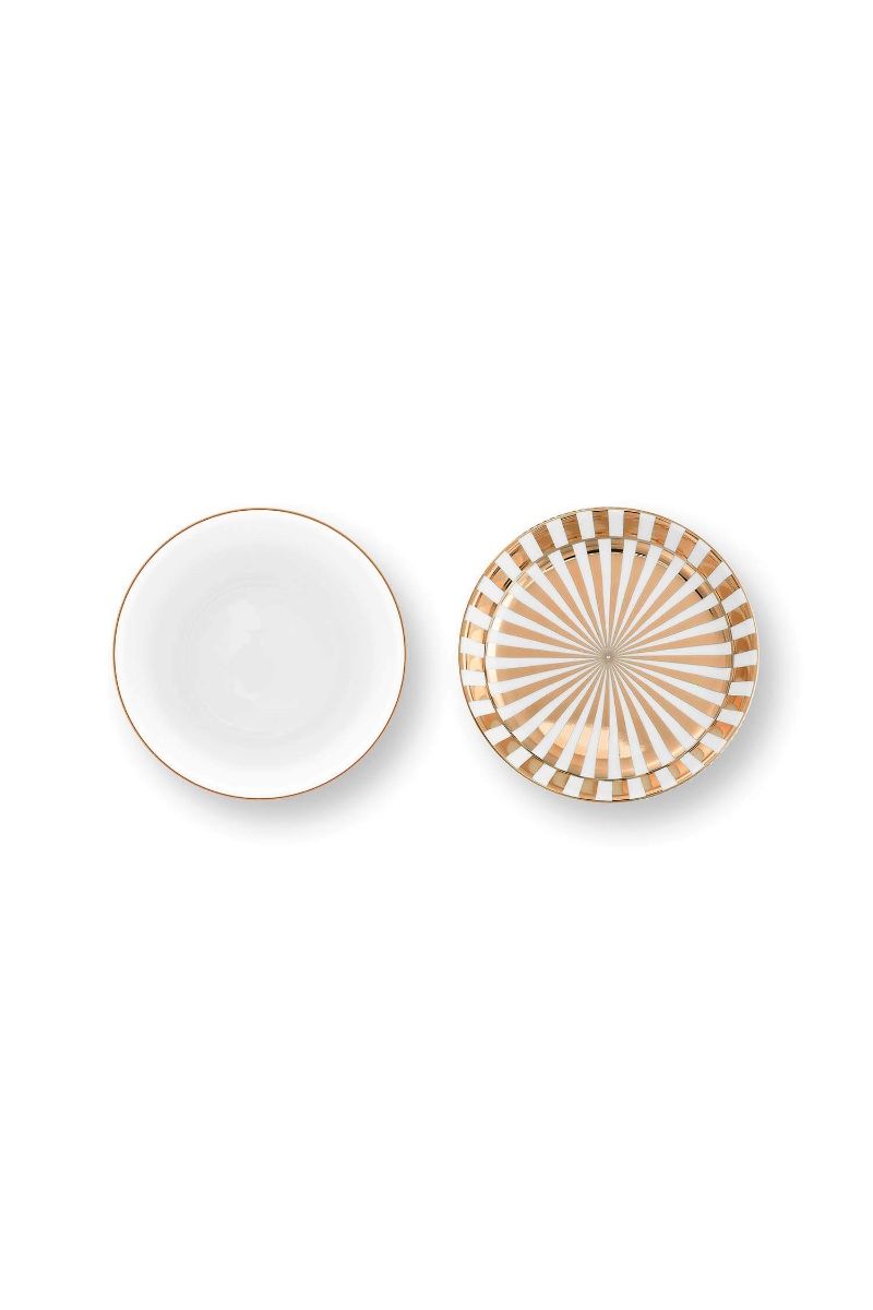 Set/2 Tasse sans Anse & Soucoupes à Thé Dot Delight Blanc/Or 290ml