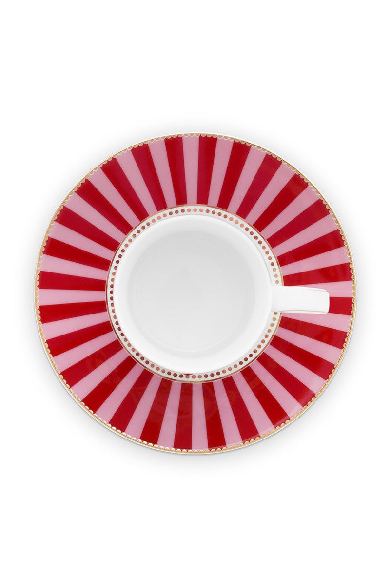Tasse et Soucoupe à Médaillon Love Birds en Coloris Rouge/Rose