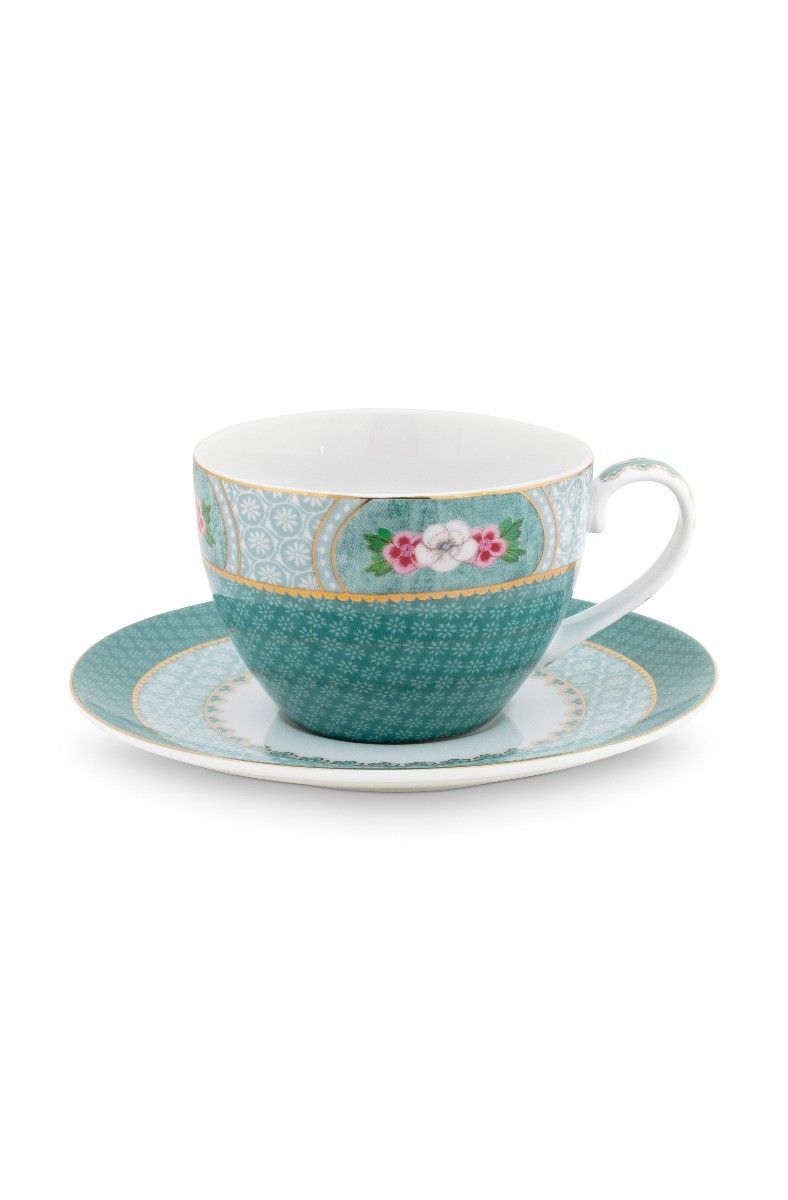 Blushing Birds Cappuccino Kop & Schotel Blauw