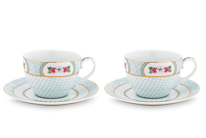 Blushing Birds set/2 Cappuccino Kop & Schotel Wit