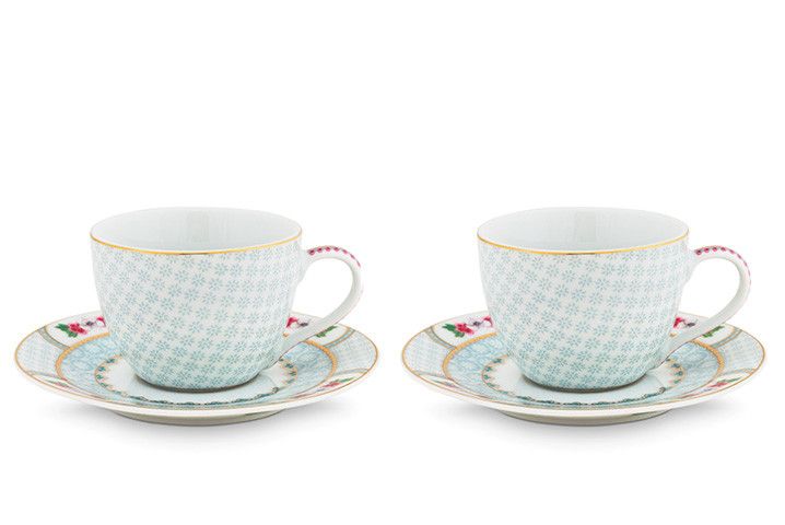 Blushing Birds Set of 2 Espresso Cups & Saucers white