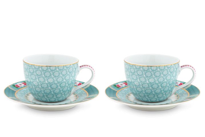 Blushing Birds Set/2 Espresso Tassen & Untertassen blau