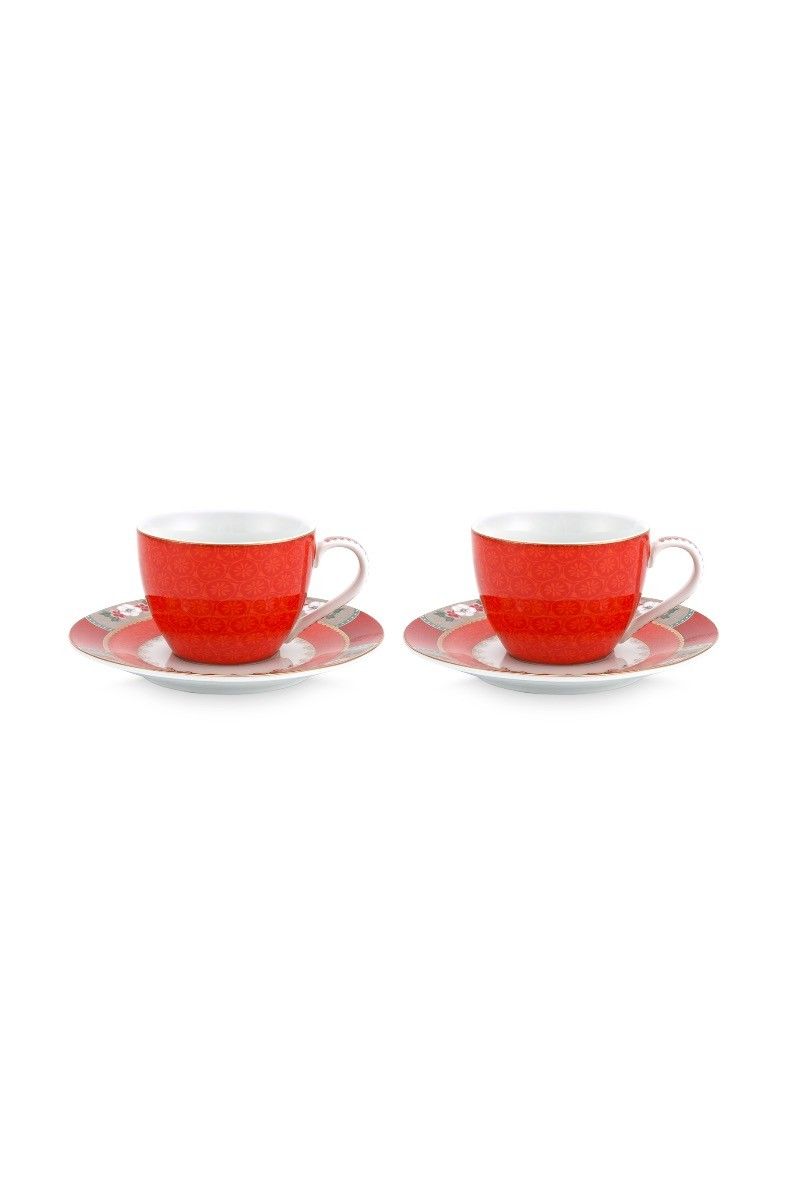Blushing Birds Set/2 Espresso Tassen & Untertassen Rot