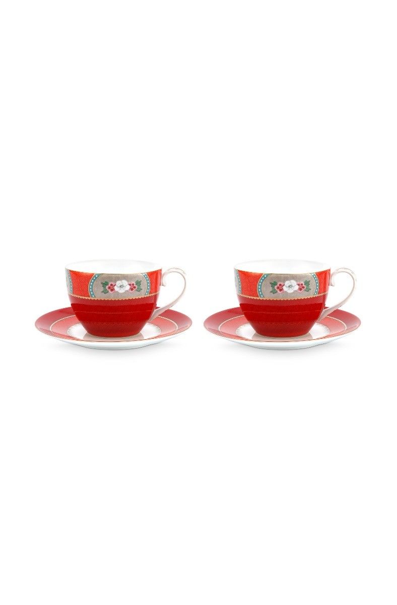 Blushing Birds Set/2 Cappuccino Tassen & Untertassen Rot