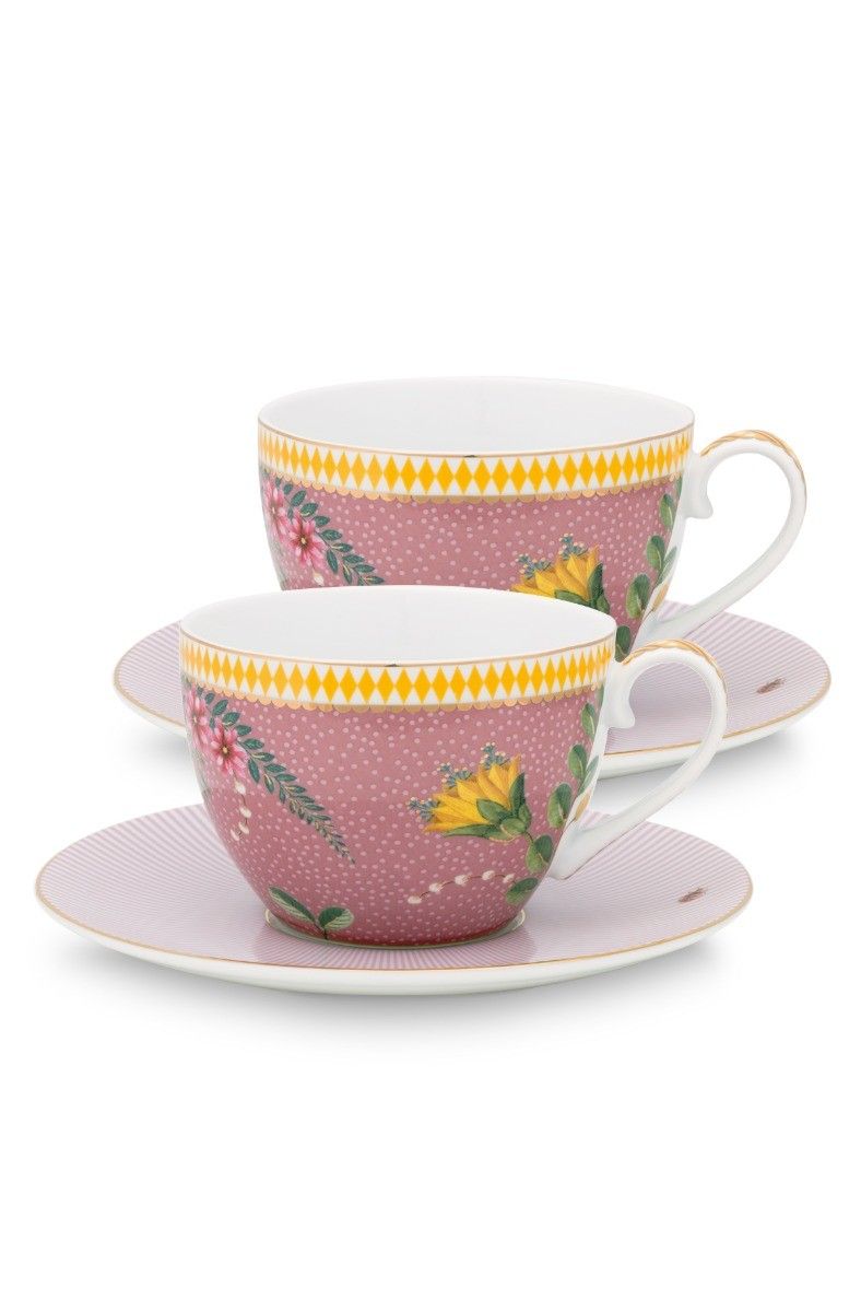 La Majorelle Set/2 Cappuccino Cups & Saucers Pink