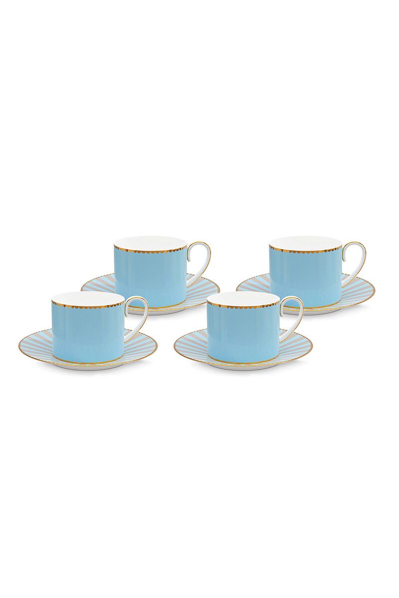 Love Birds Set/4 Espresso Cups & Saucers Blue