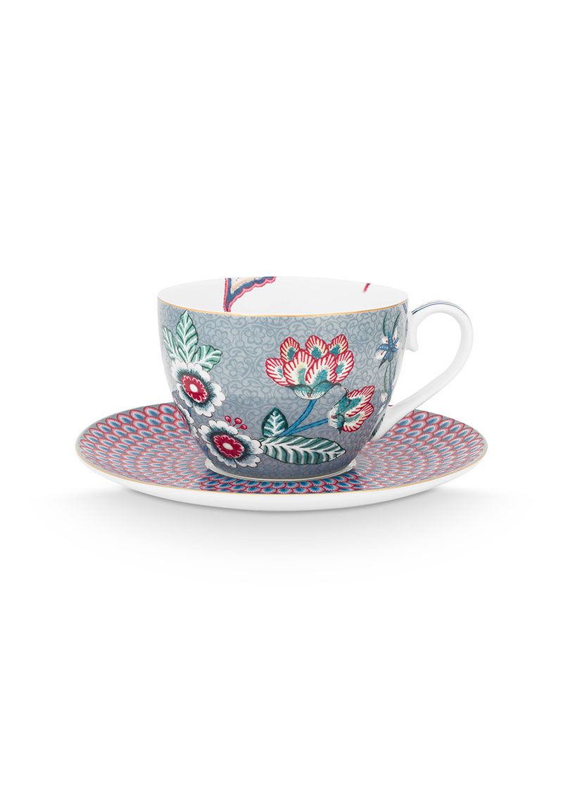 Flower Festival Cappuccino Cup & Saucer Light Blue