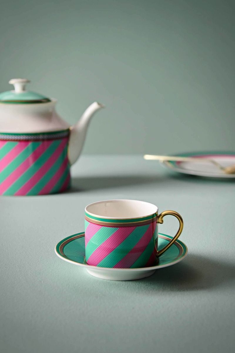 Pip Chique Stripes Cappuccino Tasse & Untertasse Rosa/Grün