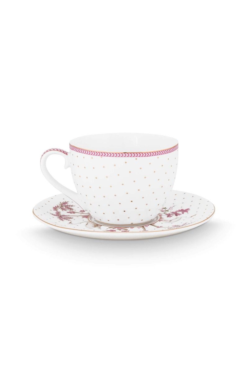 Tasse et Soucoupe Jolie Points Or Rose