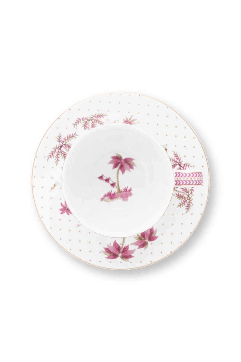 Tasse et Soucoupe Jolie Points Or Rose