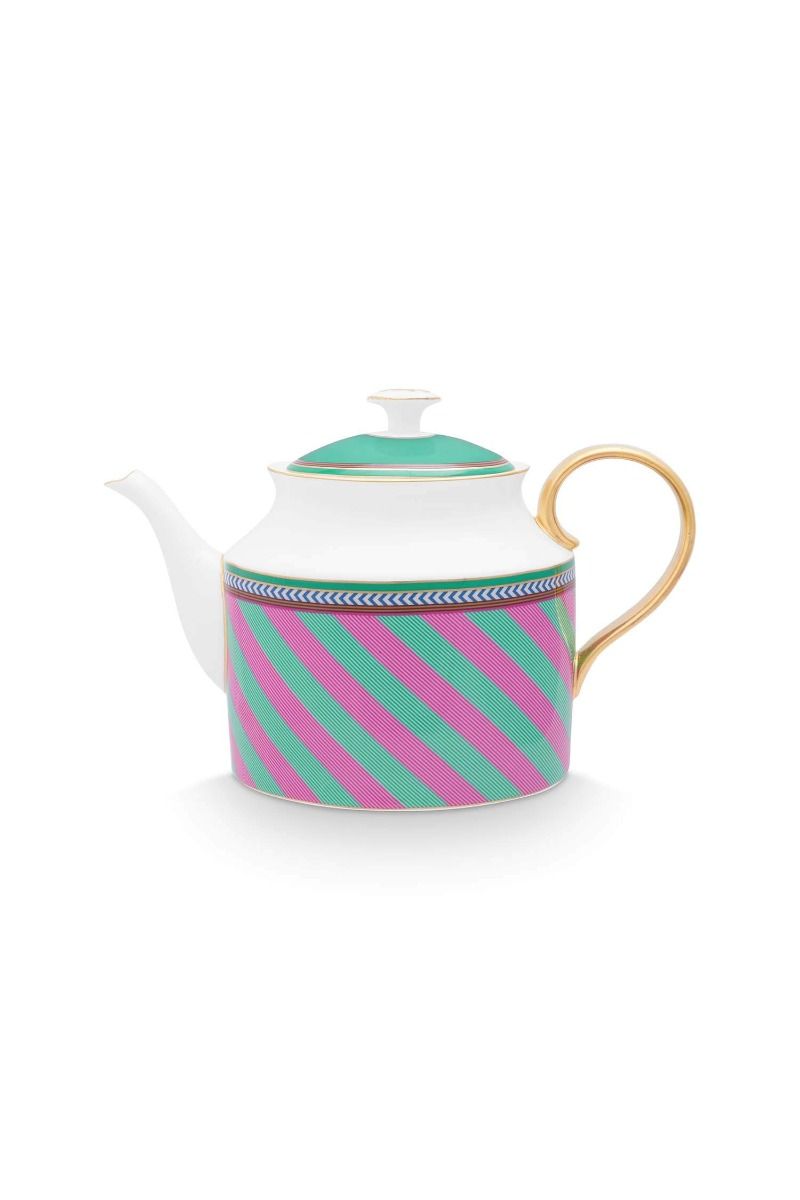 Pip Chique Stripes Theepot Groot Roze/Groen