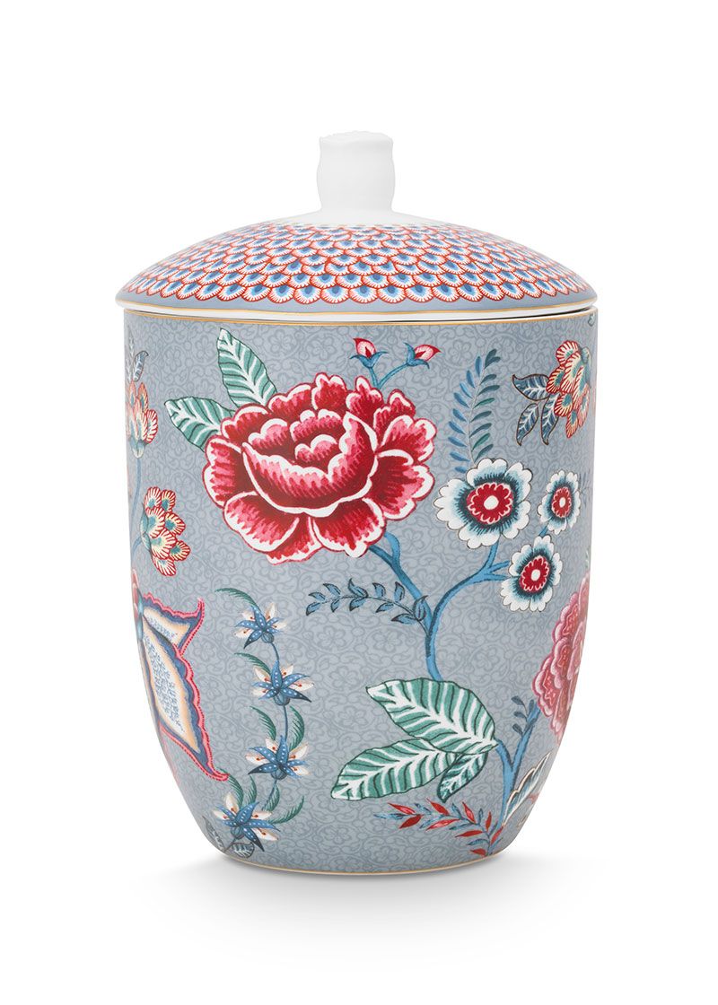 Flower Festival Storage Jar Light Blue