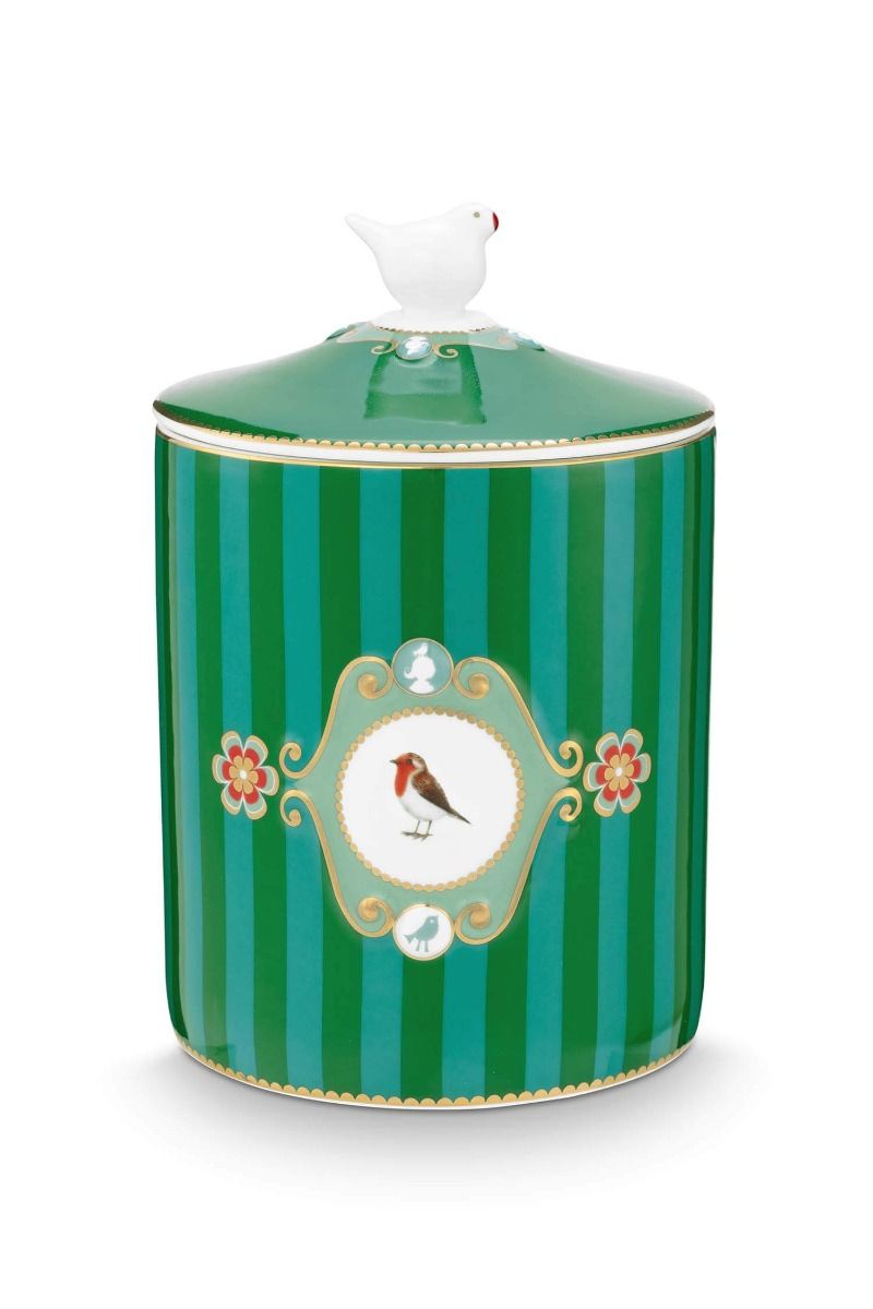 Pot de Stockage Love Birds Medallion Rayures Émeraude/Vert