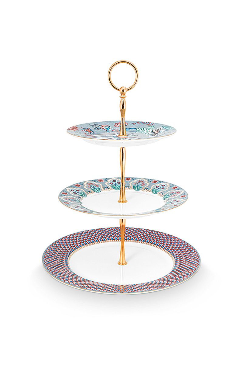 Flower Festival Cake Stand 3 Levels Light Blue