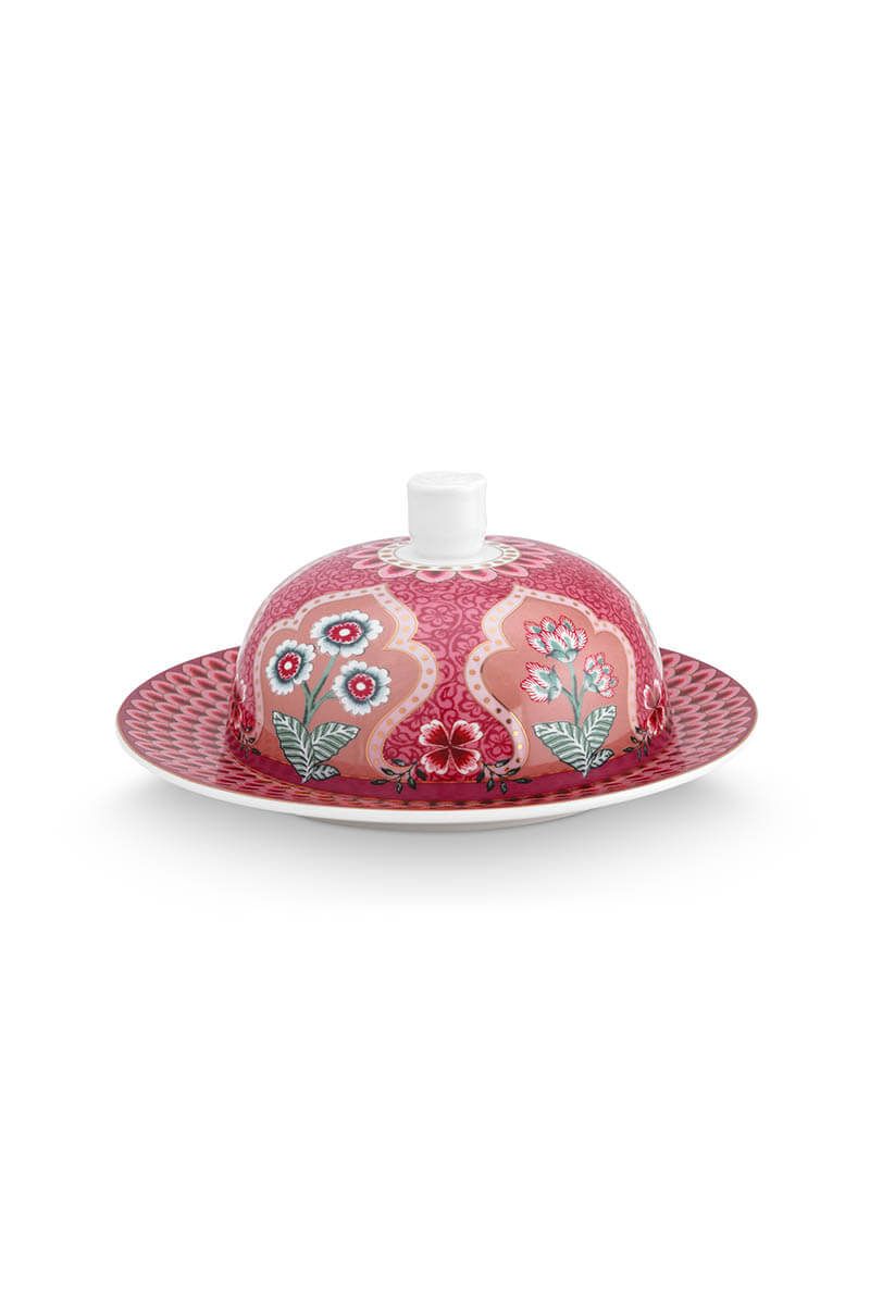 Flower Festival Butter Dish Round Deco Dark Pink