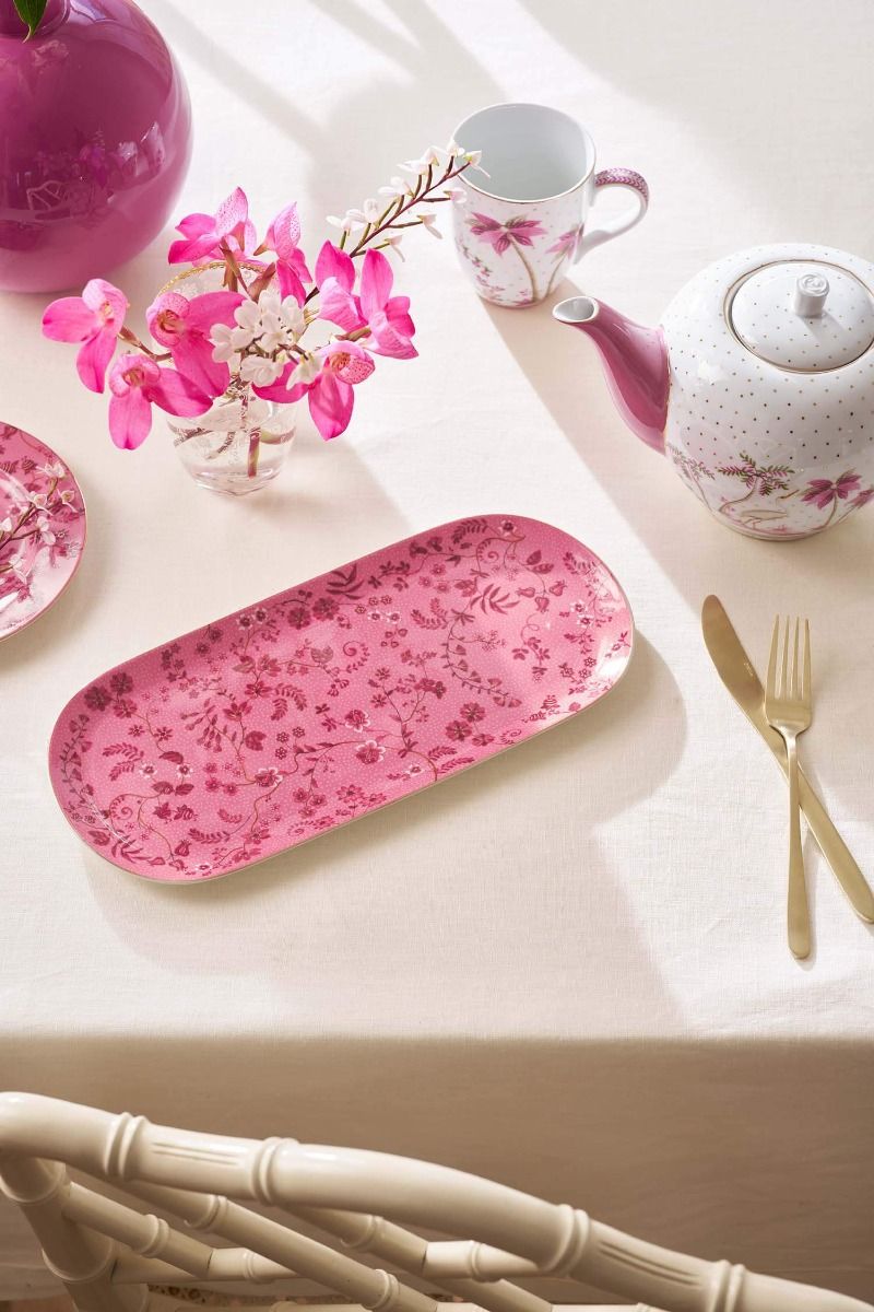 Tortenteller Rechteckig Jolie Blumen Rosa