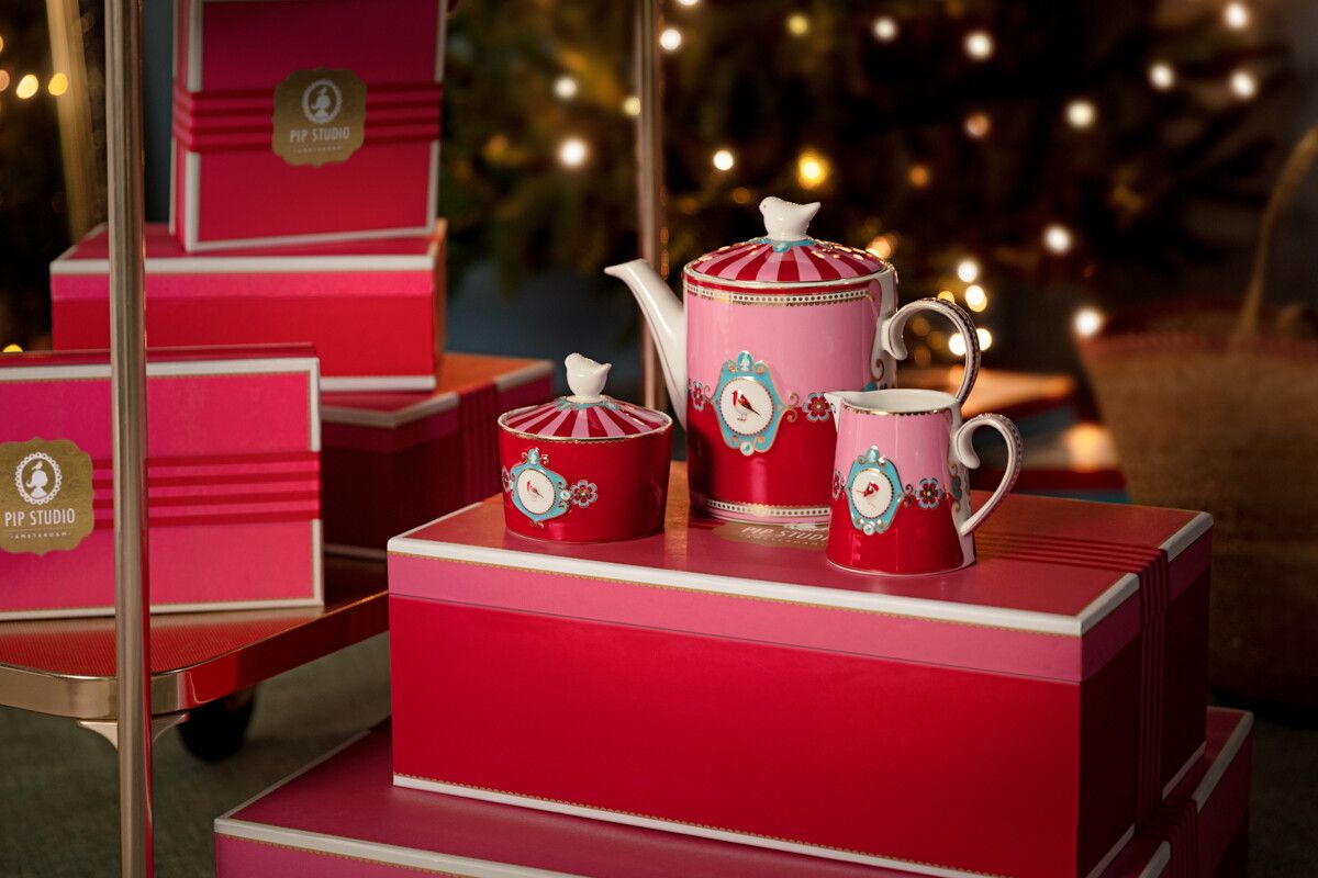 Love Birds Tea Set/3 Red/Pink