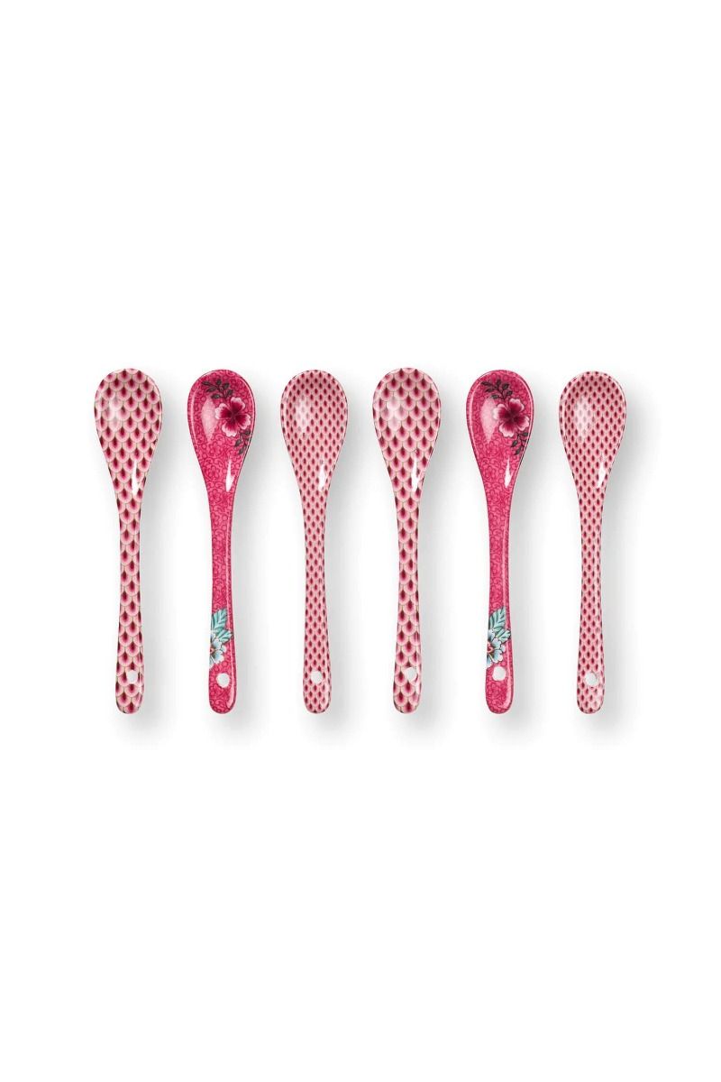 Oriental Flower Festival Set/6 Teaspoons Dark Pink