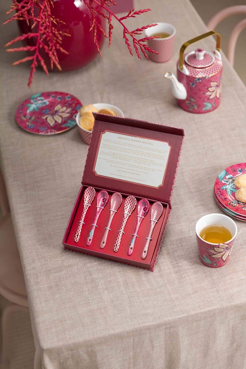 Oriental Flower Festival Set/6 Teaspoons Dark Pink