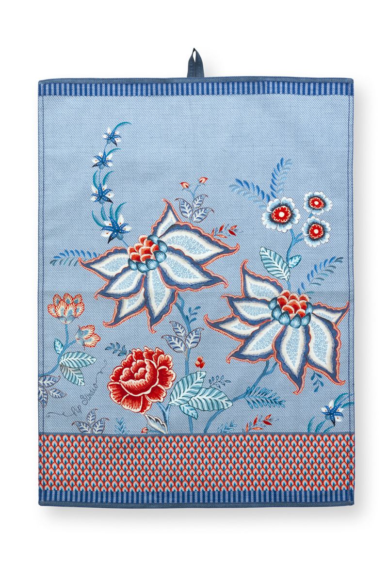 Flower Festival Tea Towel Blue