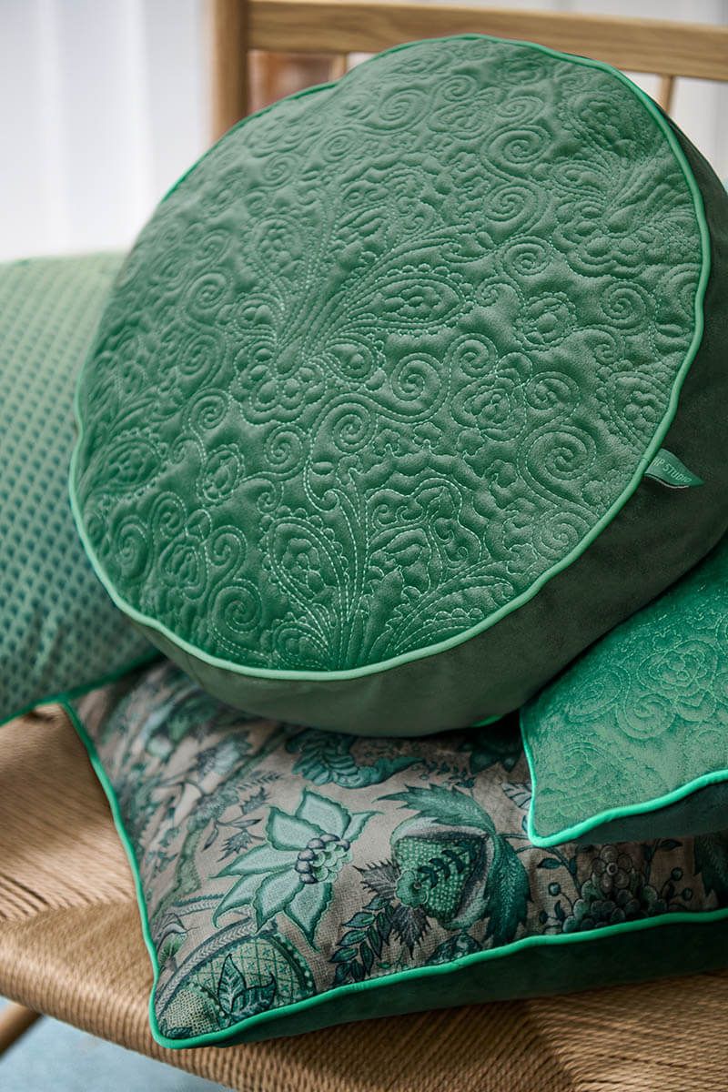 Cushion Round Quiltey Days Dark Green