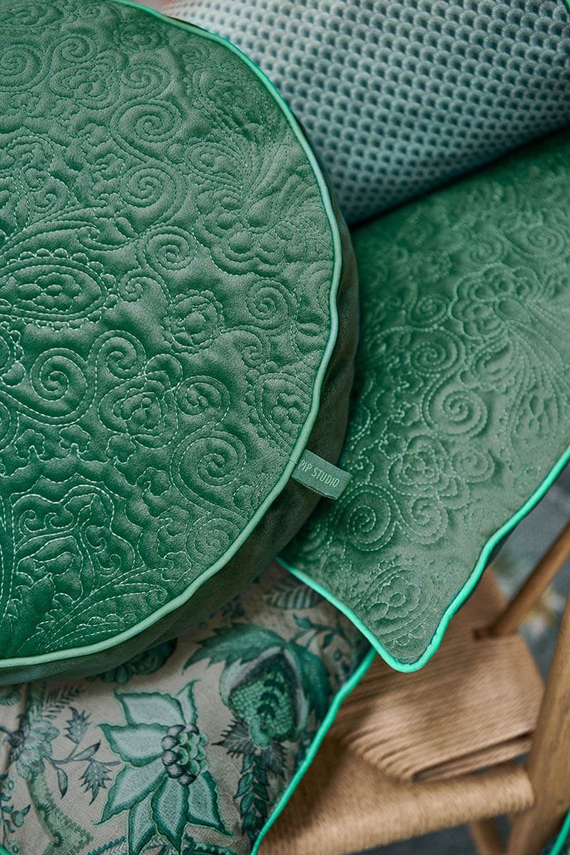 Cushion Round Quiltey Days Dark Green