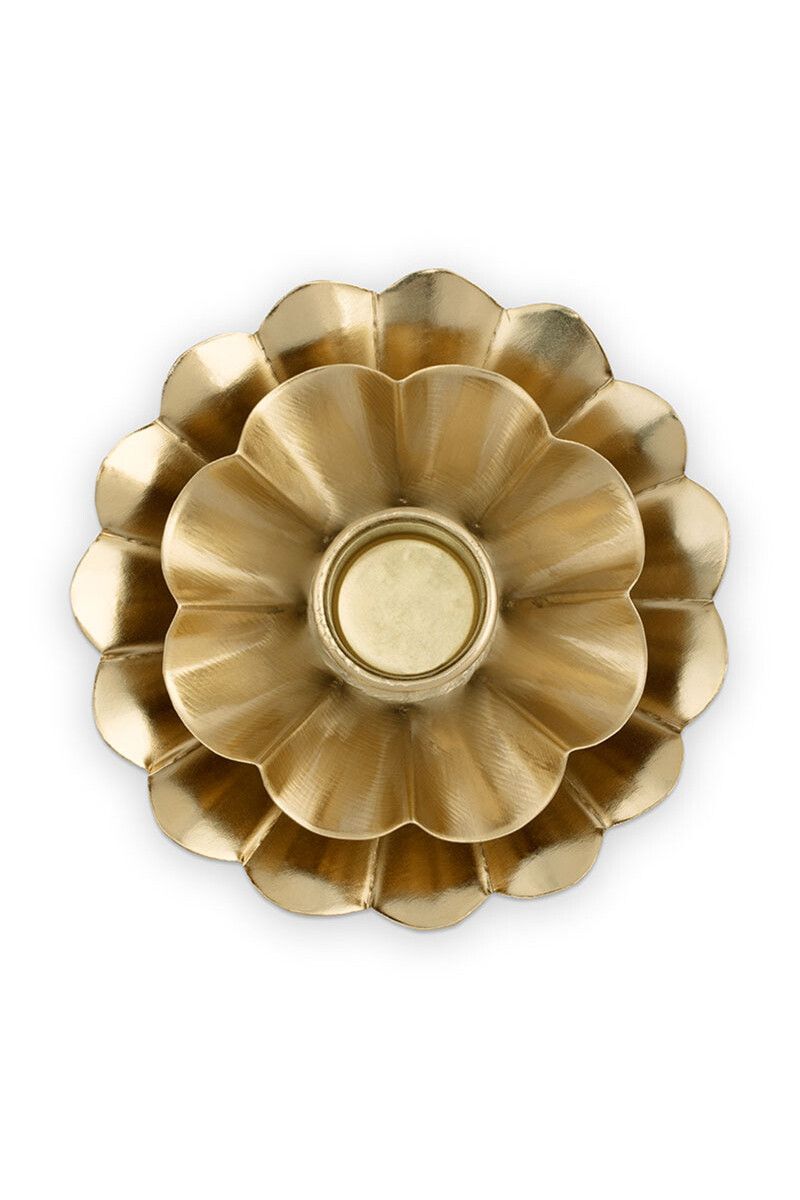 Set/2 Flaschenkerzenhalter Blume Gold 10 cm