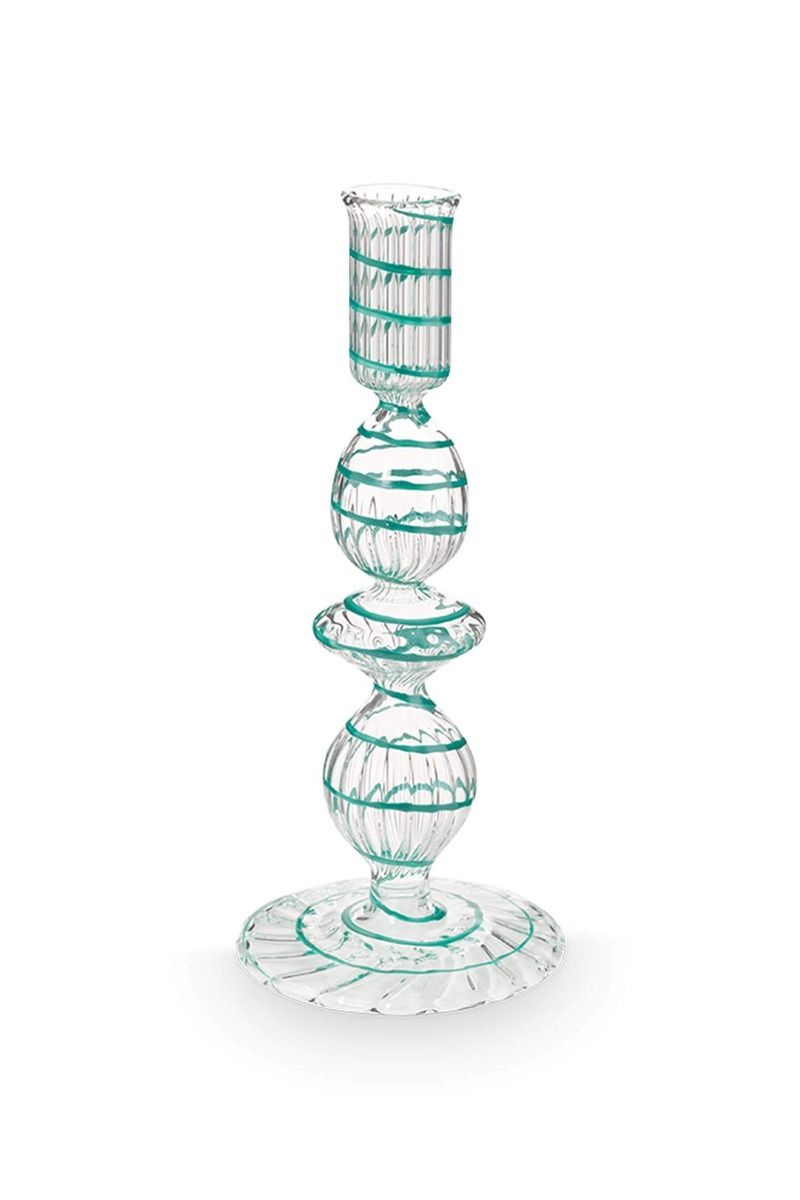 Kerzenständer Glas Strudel Hellblau 20cm