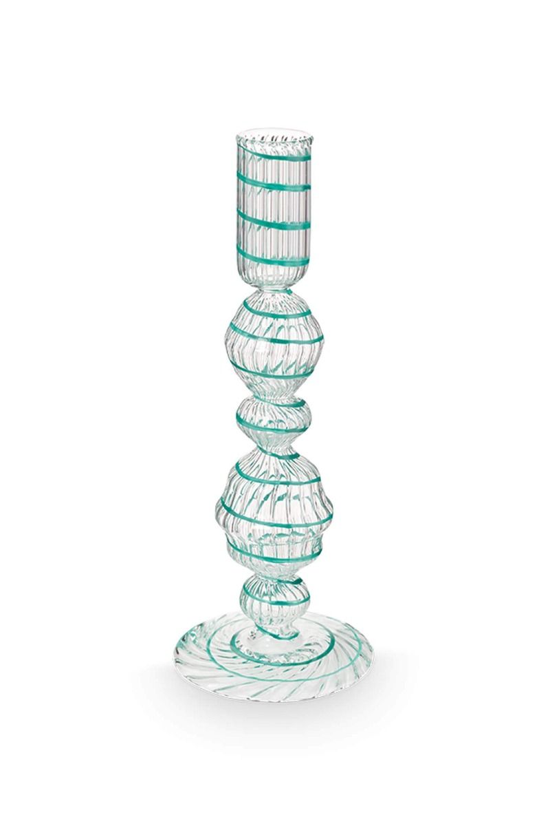 Kerzenständer Glas Strudel Hellblau 22cm