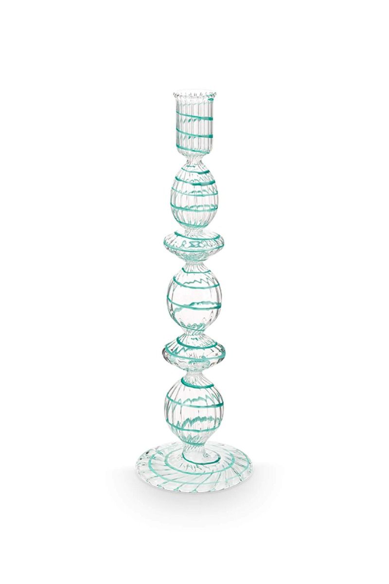 Bougeoir en Verre Tourbillon Bleu Clair 28cm