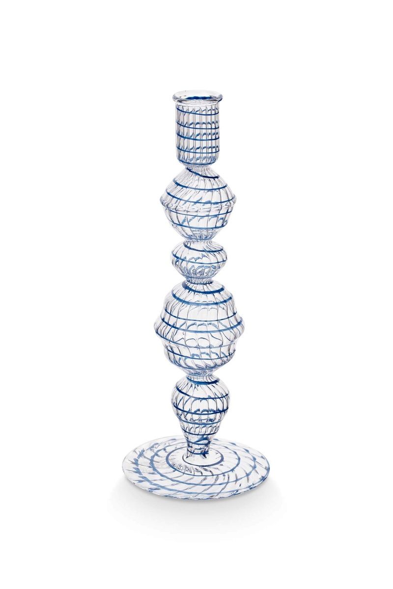 Bougeoir en Verre Tourbillon Bleu Foncé 22cm