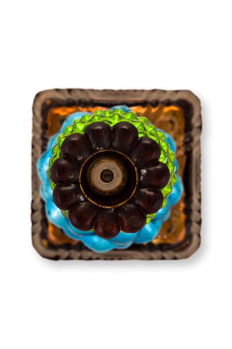 Bougeoir en Verre Bead Bleu/Vert 23.5cm