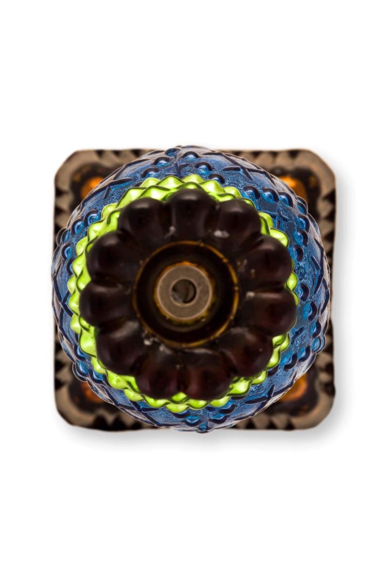 Bougeoir en Verre Bead Bleu/Vert 30cm