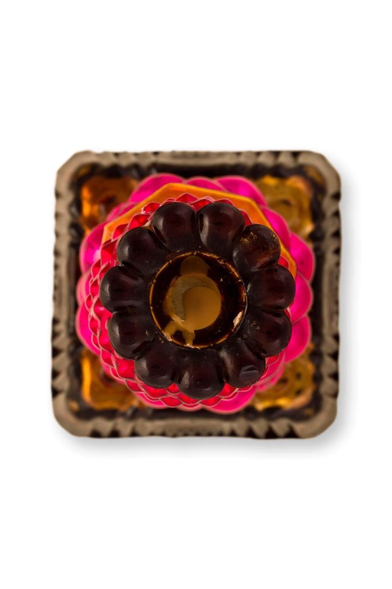 Bougeoir en Verre Bead Rouge/Jaune 23.5cm