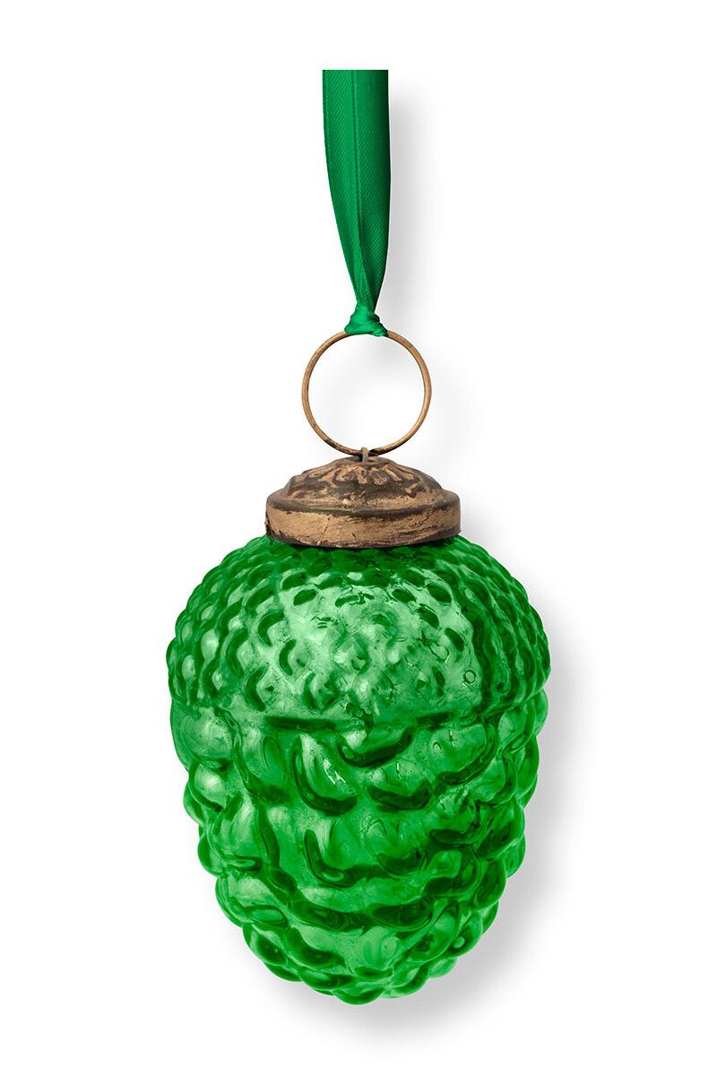 Ornament Glass Pine Cone Green 7.5cm